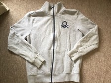 BENETTON: GILET ZIPPÉ GRIS CHINÉ MATIÈRE SWEAT-SHIRT, TAILLE 12 ANS