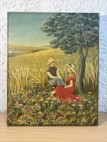 Tableau ancien peinture champs - peinture,