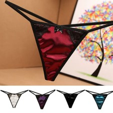 Sexy Womens T-back Panties Satin Thong G-string Briefs Lace Lingeries Underwear