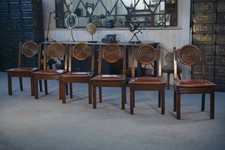 Ensemble de 6 chaises avec assises en cuir par Étienne Kohlmann 1960's