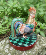 CHINA Porcelain Green Family Statuette Rooster and Chicken 19th Century Perfect Condition