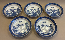 Booths Real Old Willow Dessert Bowls x5 18cm A8025 Blue White Gilded c1920s–40s