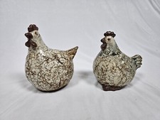RARE Pair Cracked Ceramic French Athezza Chicken Hen Statues Farmhouse Figurines