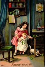 Kids & Cat in a House Fancy Card