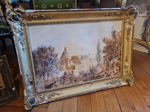 Xix ème aquarelle cour de - ème,