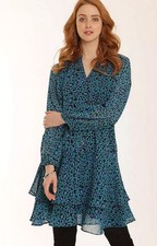 Robe Courte Léopard POMODORO En Vert Eau UK 18 Plus (fmn34-3)