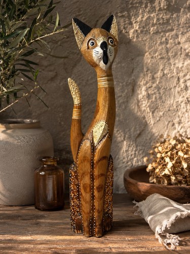 Grande statue chat bois 60 - chat, en