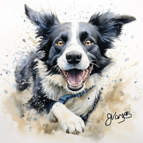 Watercolor border collie - watercolor,