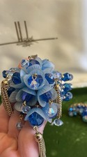 Vintage Mid Century Hobe Demi-Parure Bracelet, Brooch, Clip Earrings Blue AB