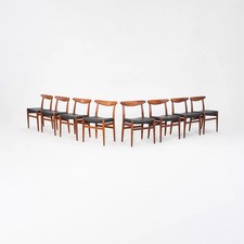 1950s Set of Eight Hans Wegner C.M. Madsen W2 Dining Chairs Teak & Black Leather