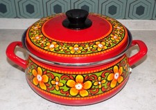 ANCIENNE ET RARE COCOTTE EMAILLEE NEUVE ANNEES 70 BSW ELEKTRO STAHL DECOR FLEURS