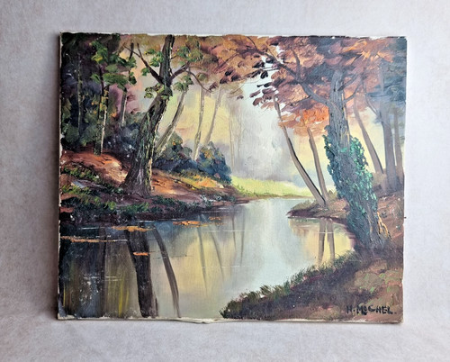 Tableau paysage étang forêt - tableau,