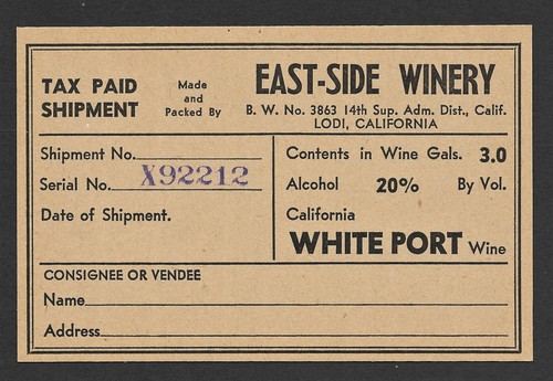 Tax paid shipment label - tax, from