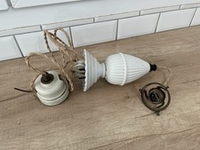 Suspente Suspension Luminaire Vintage En Porcelaine Et Cordage 