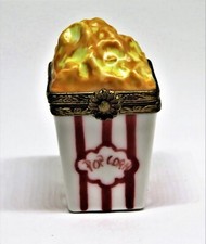 LIMOGES FRANCE BOX- RED & WHITE BOX OF POPCORN - KERNEL INSIDE - MOVIES - FILMS