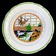Assiette Peinte Fable De La Fontaine Le CoQ Et Le Chat Faïence Longwy N°2