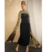 Size S Ashro Black Metallic Gold Formal Wedding Church Nuru Long Cape Dress