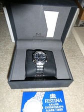 Festina Silver Tone Metal Mens Chronograph Watch in Box w Manual Unused