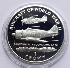 1995 Australia Boomerang Fighter Silver Proof Isle of Man Crown Coin + COA