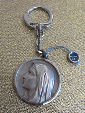 Antique Virgin Mary Lourdes Silver Metal Keychain J B