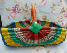 Panier ancien Osier ROTIN Scoubidou colorés old French basket Vintage original