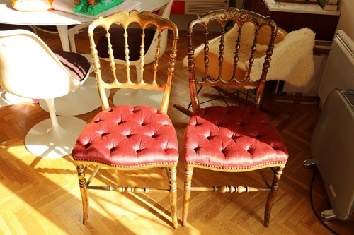 Paire chaise dorées fauteuil