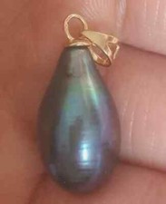 huge 16-12MM NATURAL SOUTH SEA GENUINE BLACK PEARL PENDANT 14K YELLOW GOLD