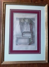 gravure lithographie la tenture française, lit Louis XV, encadrée
