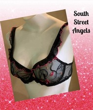 VINTAGE SIMONE PERELE 153331 BLACK SHEER OPERA MUSIC NOTE UNDERWIRE BRA ~ 34D