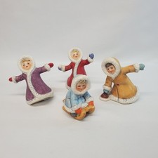 Lot Of 4 Goebel Girl Figurines Skaters Curling Sled Winter West Germany