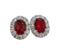 6.20 Ct Natural Oval Cut Ruby Diamond Lovely Earring Stud 14K Solid White Gold