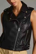 Women New Black Leather Vest Biker Moto Pure 100%Lambskin Fancy Women Waistcoat
