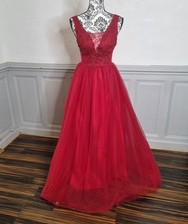 robe Soiree cérémonie longue buste dentelle et bas en tulle bordeaux Taille 38