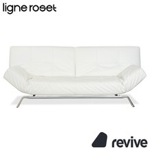 Ligne Roset Smala Canapé En Cuir Trois Places Blanc Crème Fonction Manuelle