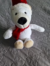 Peluche Doudou Ours Blanc KINDER FERRERO Echarpe Bonnet Rouge Noël 24 Cm NEUF