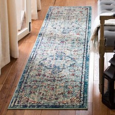 Maia Navy Blue/Light Blue Polypropylene Woven Hallway Rug 62 x 240cm