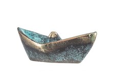 Greek Fishing Boat Ship Marine Solid Bronze Decor Miniature Statue Green-Gold
