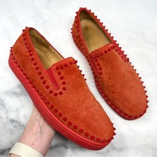 Christian Louboutin Pik Boat Spike Suede Slip On Sneaker Shoes Tomette Red 43
