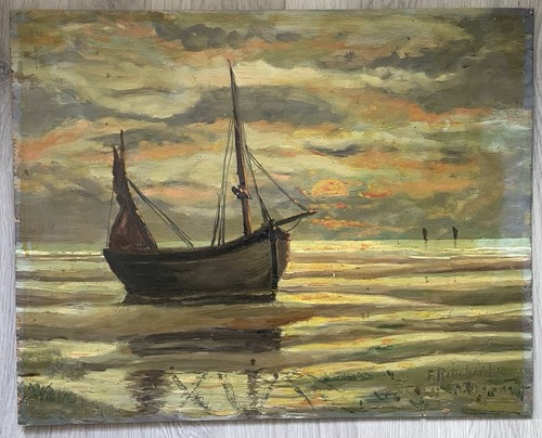 Tableau ancien huile panneau - huile,