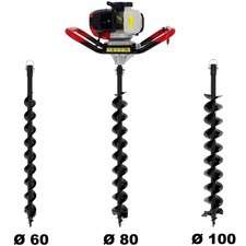 Tarière thermique SEMI-PROFESSIONNELLE 62 cm3 + lot de 3 mèches (60, 80 et 100 m