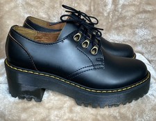 New Dr. Martens Leona Lo Smooth Leather Heeled Shoes Womens Size 7 Black