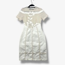 Miss Rosier Beige White Floral Applique Cocktail Dress Womens M Romantic Lace