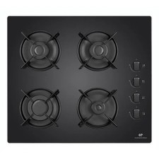 Table Gaz CONTINENTAL EDISON 4 Foyers Verre Noir Grille Fonte Livraison Gratuite