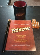 Yahtzee Deluxe Edition 1997 Gold Dice,Cup, Pencils, Instructions 