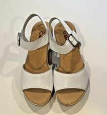 Gabor Womens 44.55 Wedge Sandals Size 4 White Tan Leather Buckle Strap NWOB