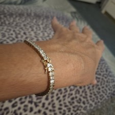 Vintage Tennis Bracelet Electroplated CZ Huge Double Safety Clasp Fix 7-1/2" 70s