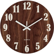 Horloge Pendule Murale Lumineuse Fluorescente Ronde Bois Silencieuse Décoration