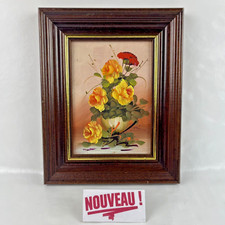 ➜TABLEAU PEINTURE À L'HUILE encadré bouquet de fleurs nature morte roses 25x20cm