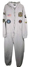 #Followme Jumpsuit Bodysuit One Piece Gray Adult Pajamas Sz L Patches