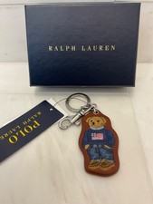 NEW Polo Ralph Lauren FLAG SWEATER BEAR - LEATHER Key Ring Keychain - BROWN